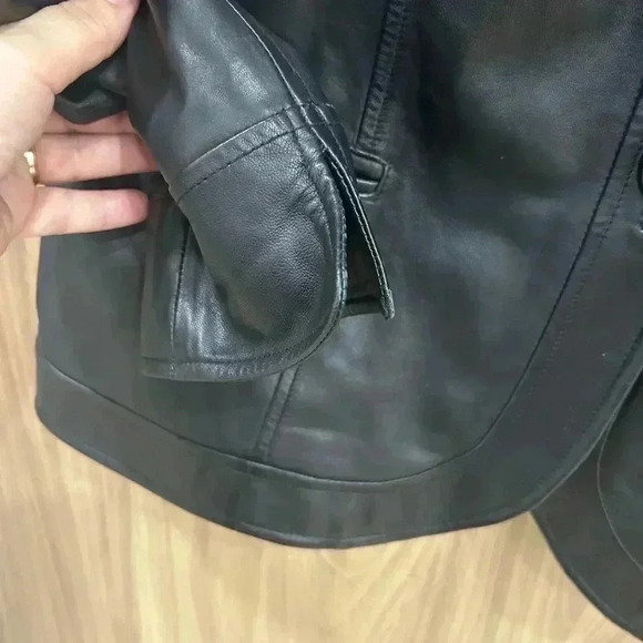 Talbots women's button 100% leather jacket blazer black butter soft Medium 10 - Picture 7 of 9